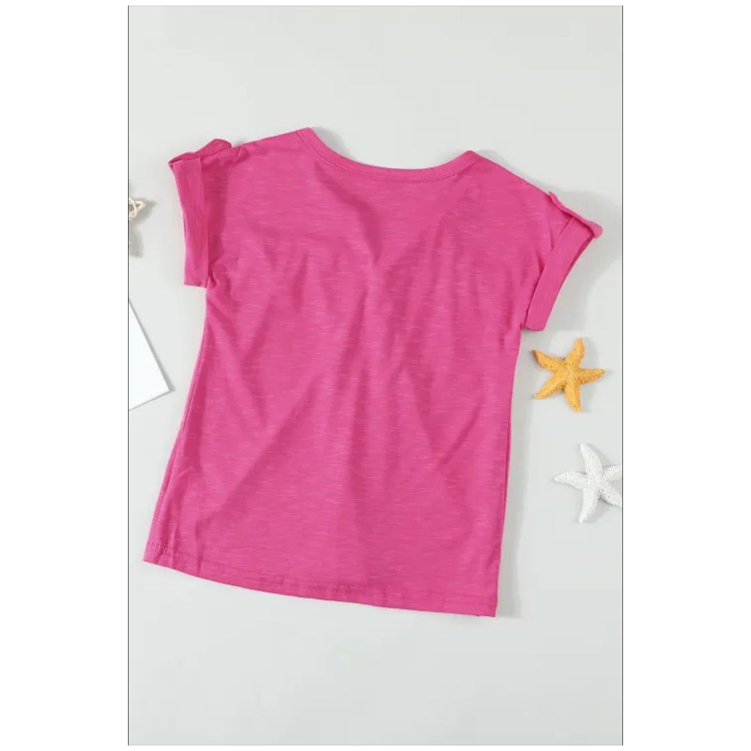 Mfed Rose Roll Up Short Sleeve Girls Top With Buttons