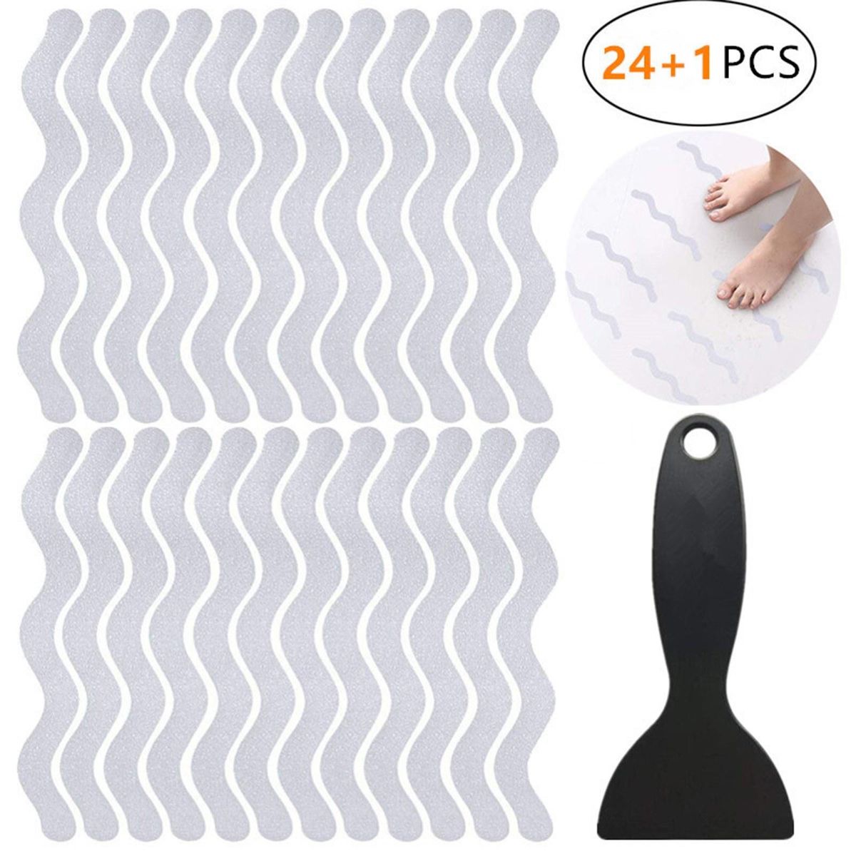 Bathtub Stickers 24 PCS Non-Slip Bath Stickers Safety Tub Shower Stickers PEVA Adhesive Decals with Scraper for Slippery Bathroom Tubs Shower Room Floor Stairs
