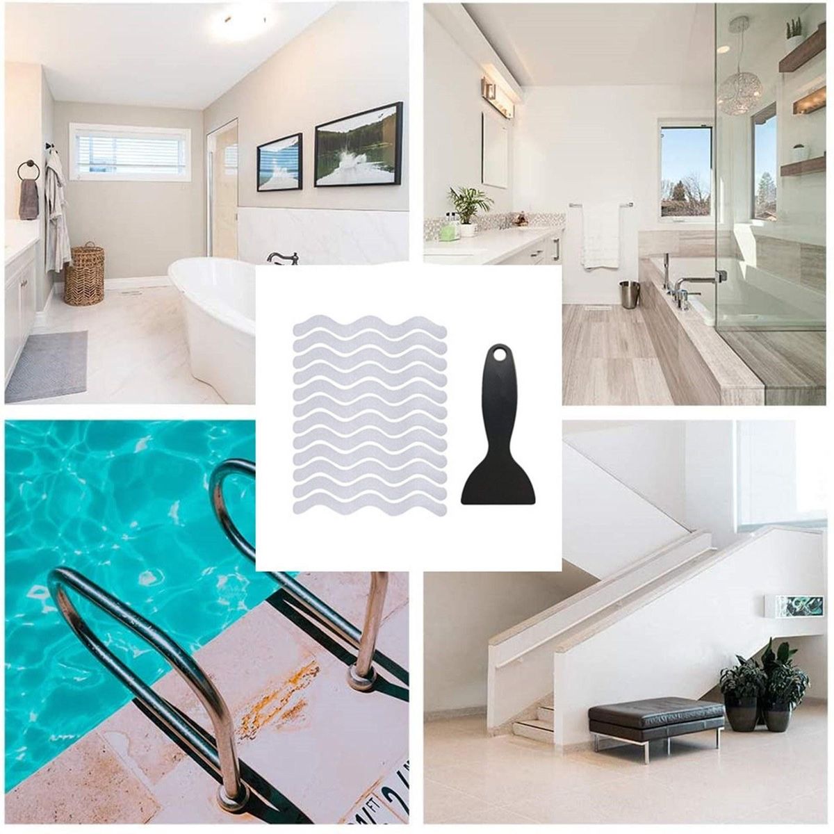 Bathtub Stickers 24 PCS Non-Slip Bath Stickers Safety Tub Shower Stickers PEVA Adhesive Decals with Scraper for Slippery Bathroom Tubs Shower Room Floor Stairs