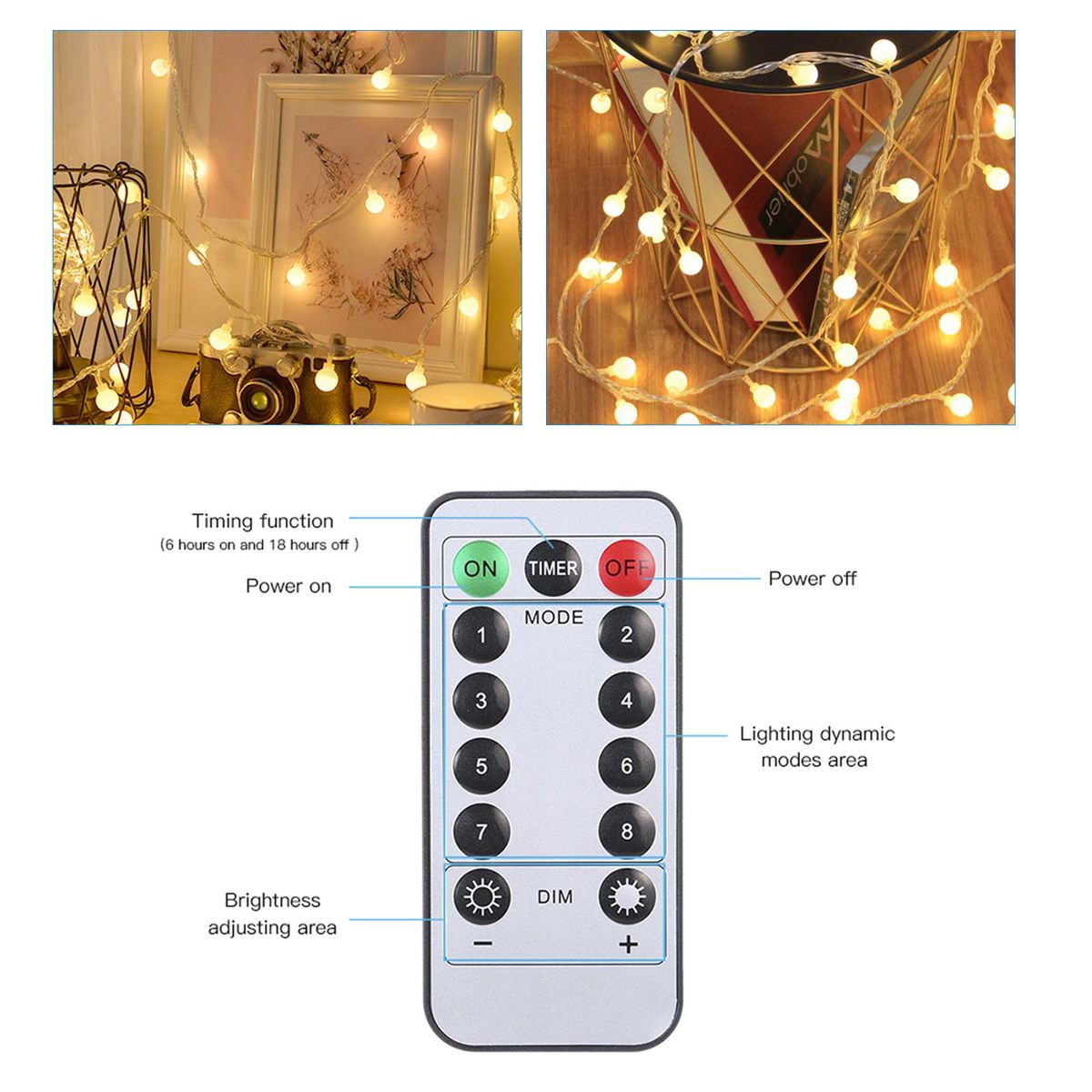 6Meters/19.6Ft 40PCS Globe Ball String Light USB Powered Operated with Controller 6H/18H Timer 3 Levels Dimmable Brightness Adjustable 8 Dynamic Lighting Modes for Holiday Festival Presen Gift Home Party Decoration