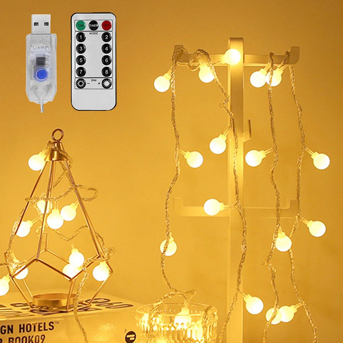 6Meters/19.6Ft 40PCS Globe Ball String Light USB Powered Operated with Controller 6H/18H Timer 3 Levels Dimmable Brightness Adjustable 8 Dynamic Lighting Modes for Holiday Festival Presen Gift Home Party Decoration