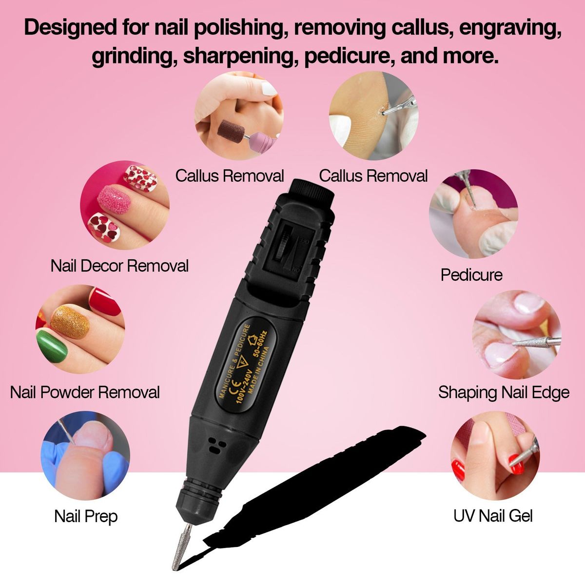 Electric Nail Drill Polish Kit 20000 RPM USB Rechargeable 500mAh Nail Drill Pen Manicure Pedicure Machine With 6 Drill Bits For Home Salon Use
