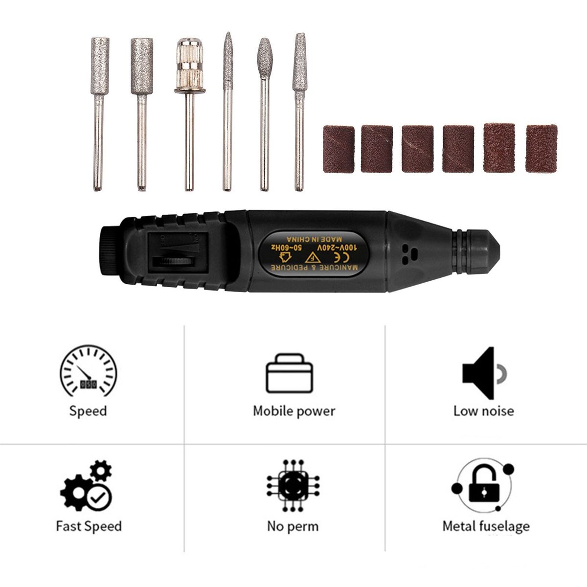 Electric Nail Drill Polish Kit 20000 RPM USB Rechargeable 500mAh Nail Drill Pen Manicure Pedicure Machine With 6 Drill Bits For Home Salon Use