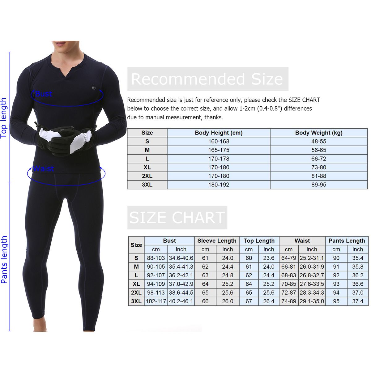 2PCS Men Winter Thermal Underwear Fleece Lining Thick Warm V