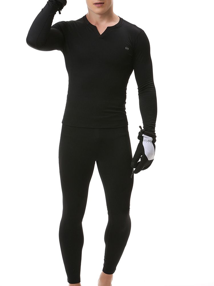 2PCS Men Winter Thermal Underwear Fleece Lining Thick Warm V