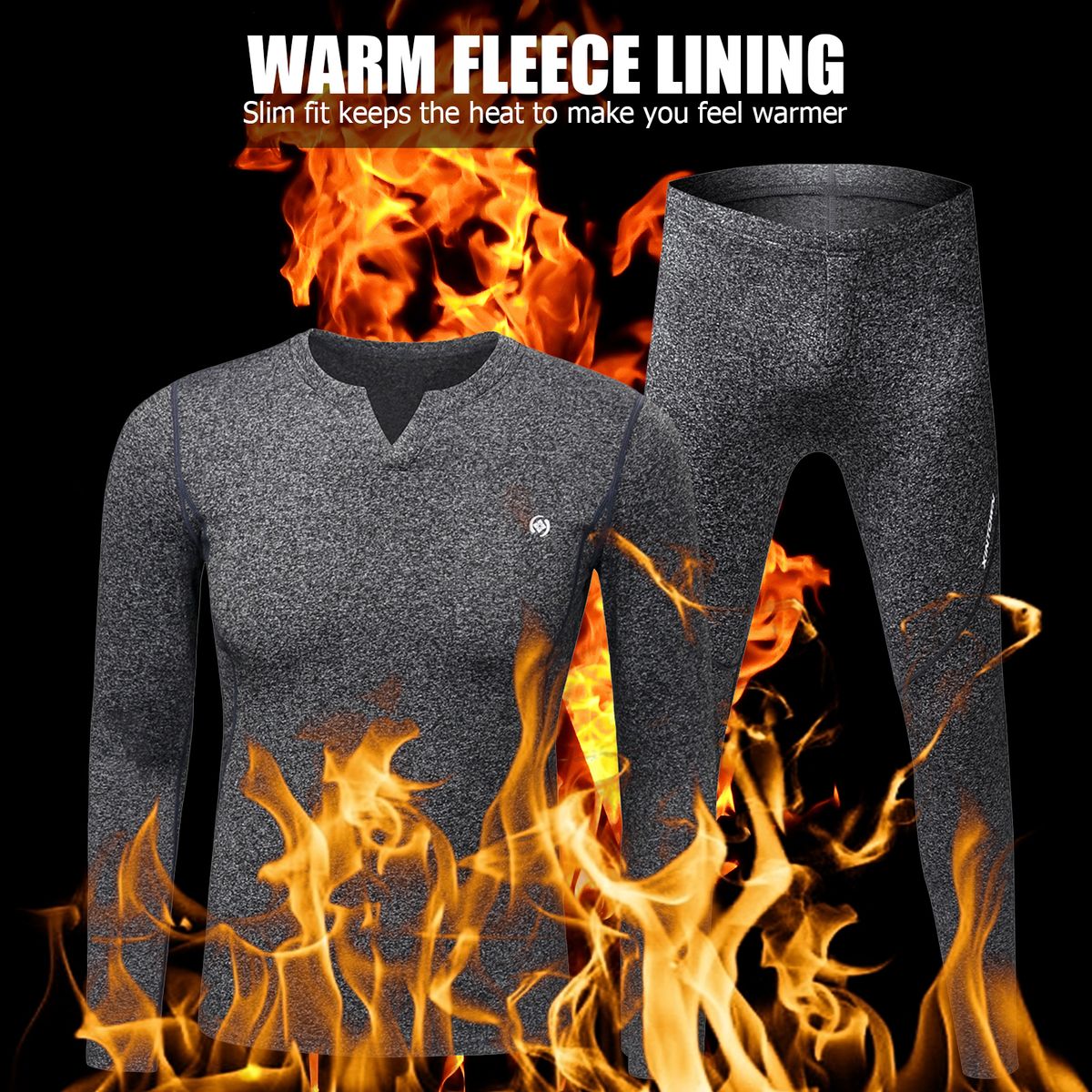 2PCS Men Winter Thermal Underwear Fleece Lining Thick Warm V