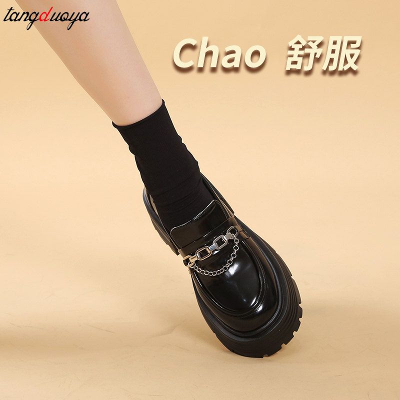 (black Chain)Platform Loafers Female Shoes Women Fashion Mary Janes Round Toe Loafers Oxfords  JIN