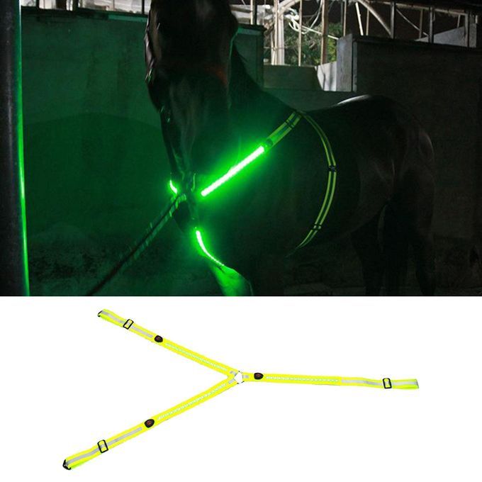 LED Horse Breastplate Collar Halter High Visibility Night Horse Grenn