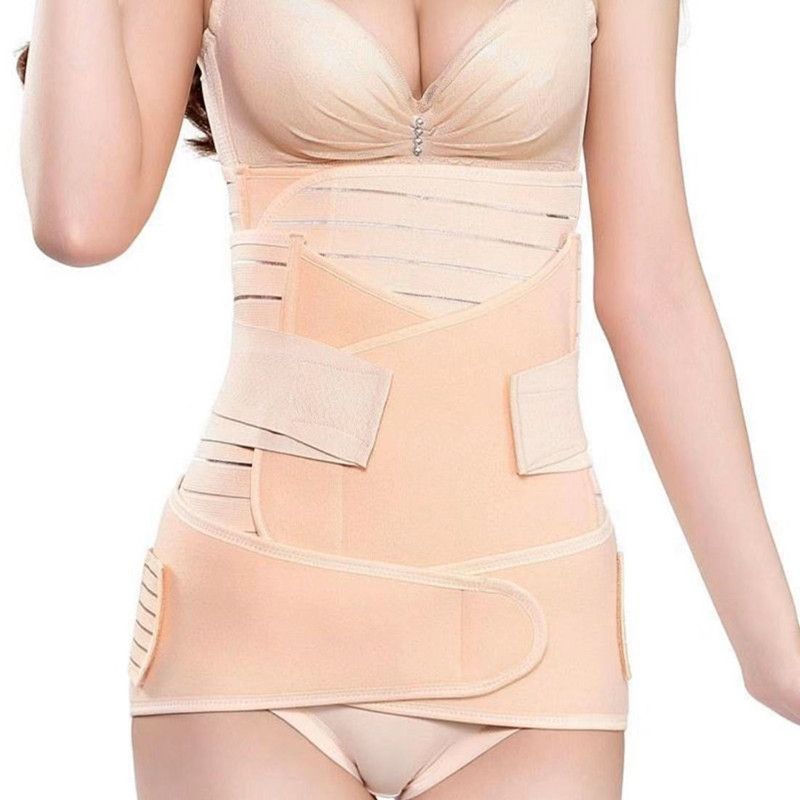 （Beige）3Pcs Women Postpartum Recovery Maternity Tummy Belly Waist Belt Wrap