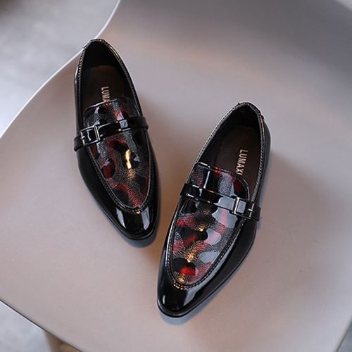 Boys' Leather British Style Low-heel Student Shoes Pointed Toe Shoes Black Red