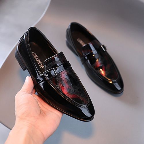 Boys' Leather British Style Low-heel Student Shoes Pointed Toe Shoes Black Red
