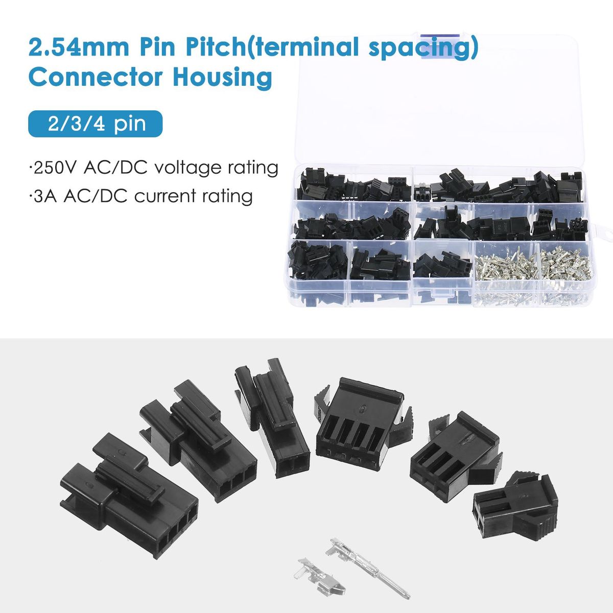 480Pcs JST SM 2.54mm Pitch 2-Pin 3-Pin 4-Pin Connector Housing Assortment Kit Female and Male Dupont Connector Set for Jumper Wire Ribbon Cable PC Fan Header Robots Printer DIY