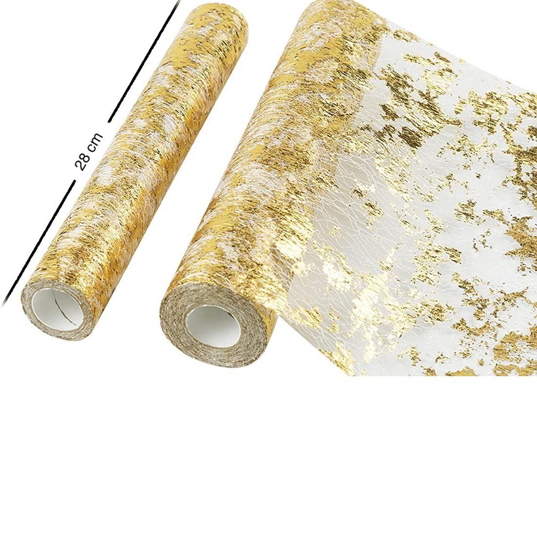 Table Runner, Sparkling Polyester Tulle Ribbon Roll with Gold Foil,Birthday Party Wedding Christmas Decor 28cmx10M