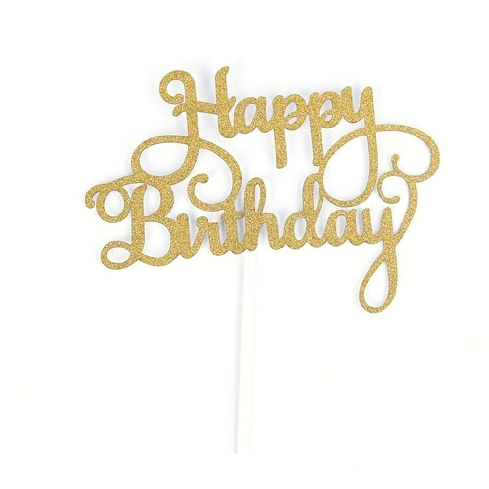 1Pc Happy Birthday Dessert Cake Topper Inserted Card-Gold