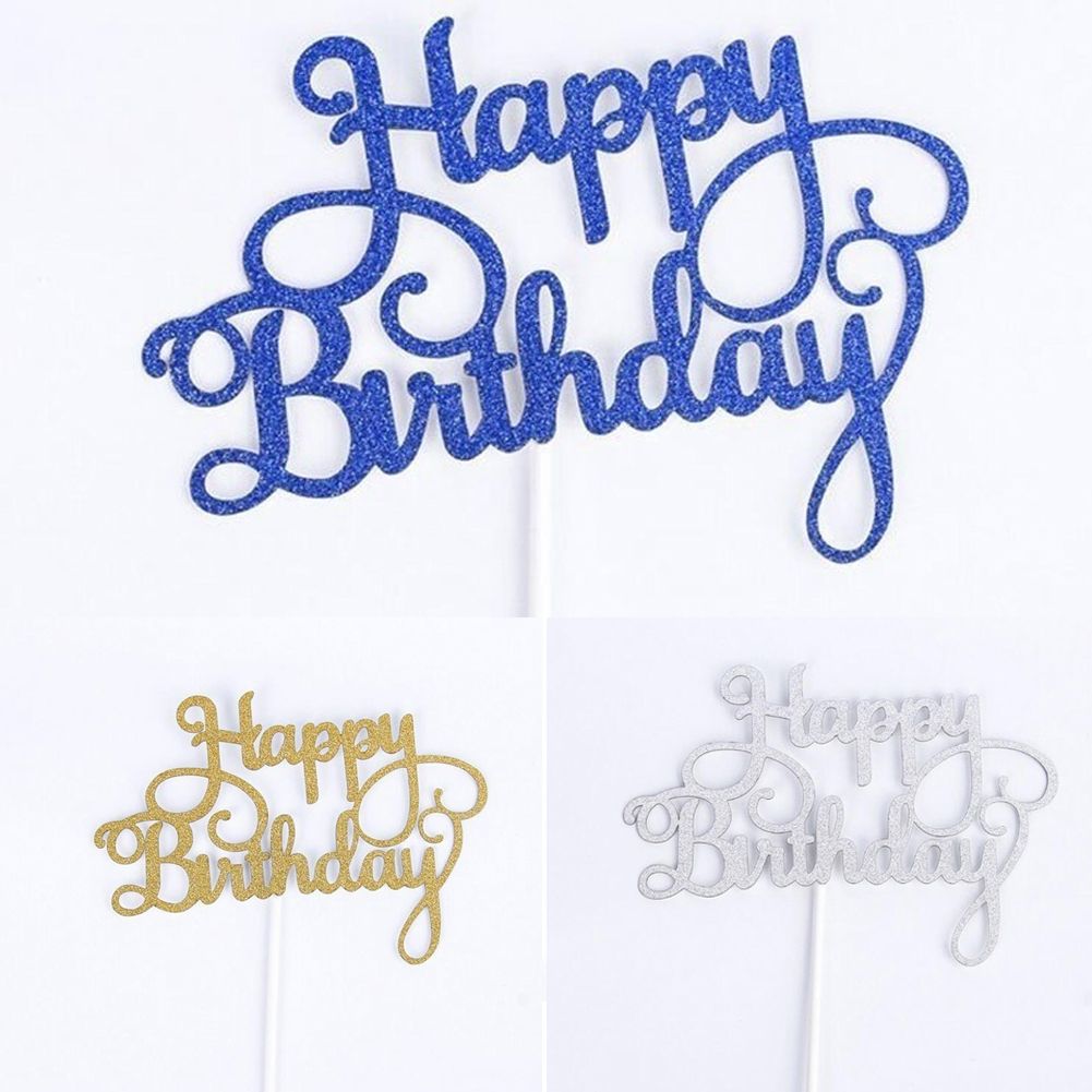 1Pc Happy Birthday Dessert Cake Topper Inserted Card-Gold