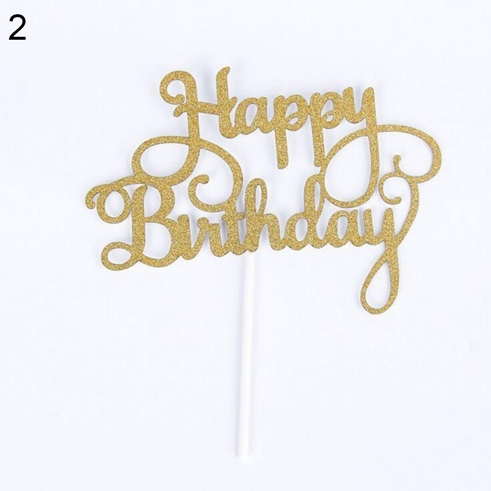 1Pc Happy Birthday Dessert Cake Topper Inserted Card-Gold
