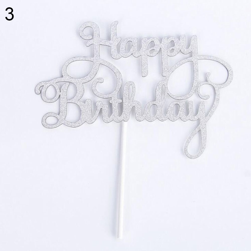 1Pc Happy Birthday Dessert Cake Topper Inserted Card-Gold