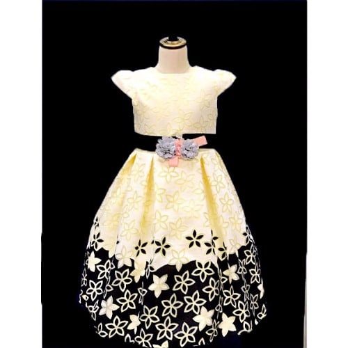 Girls Edge Pattern Bulb Dress - Yellow & Black