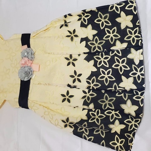 Girls Edge Pattern Bulb Dress - Yellow & Black