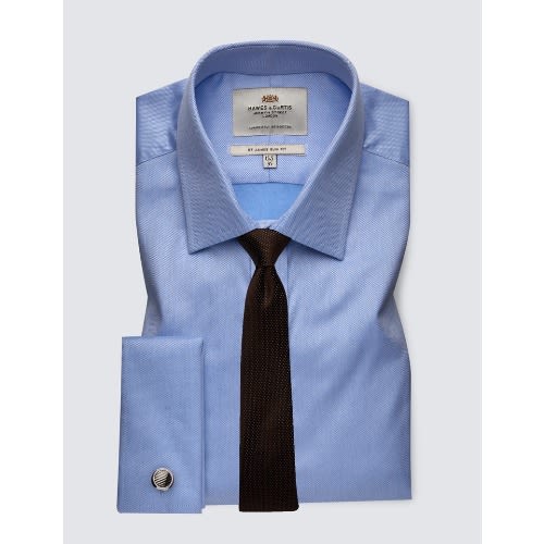 Men's Formal Blue Slim Fit Shirt With Semi Cutaway Collar - Double Cuff