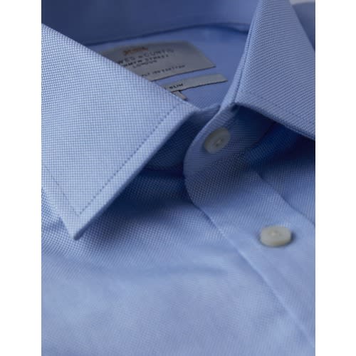 Men's Formal Blue Slim Fit Shirt With Semi Cutaway Collar - Double Cuff
