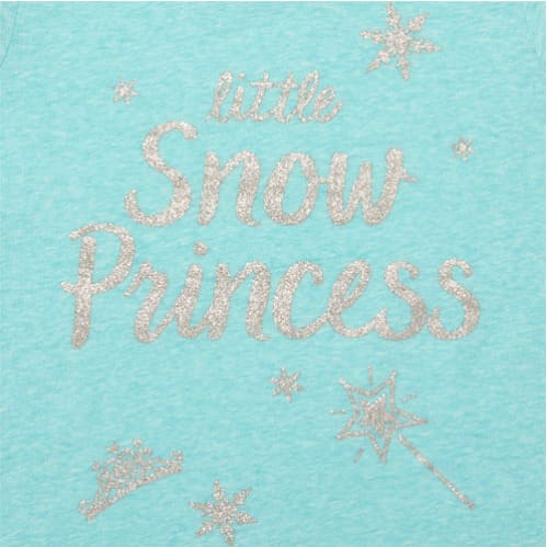 Girls' Short Sleeve Glitter Little Snow Princess' Top - Light Blue