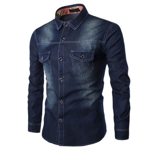 Men's  Casual Slim Fit Denim Cotton Shirt - Blue