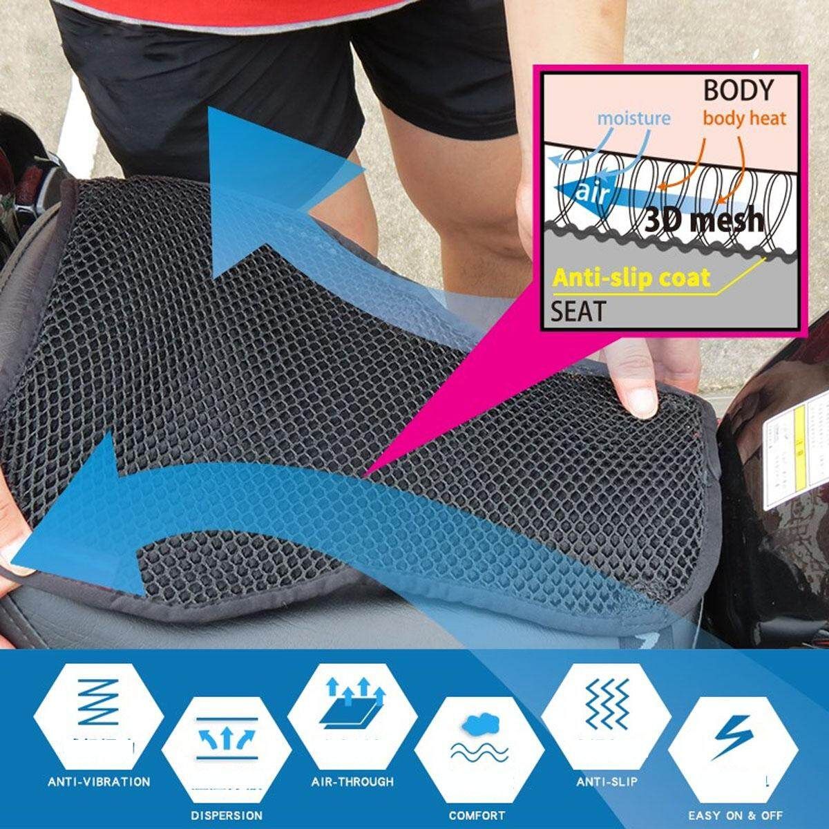 Motorcycle Cool Seat Cover 3D Mesh Cushion Pad Protector Mat Anti-slip Carpet-S 27x36cm