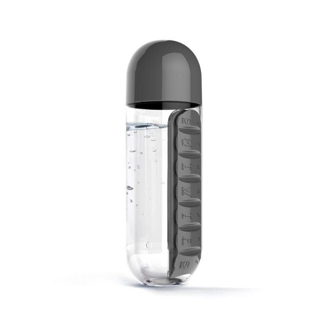 New Portable 600ml Water Bottle Pill Box 2 In 1 Cup