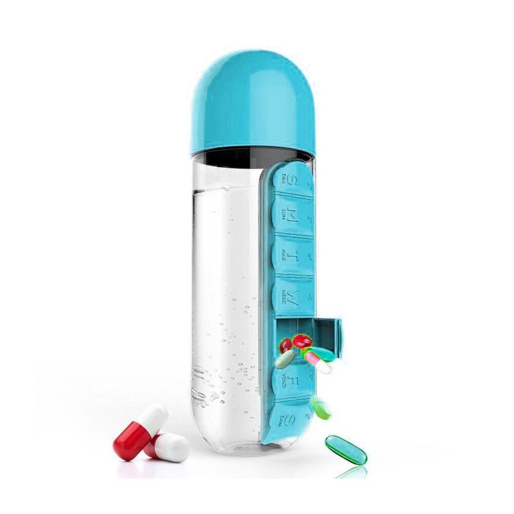 New Portable 600ml Water Bottle Pill Box 2 In 1 Cup
