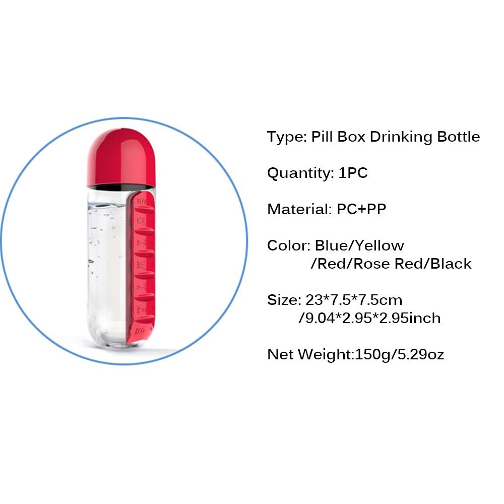 New Portable 600ml Water Bottle Pill Box 2 In 1 Cup