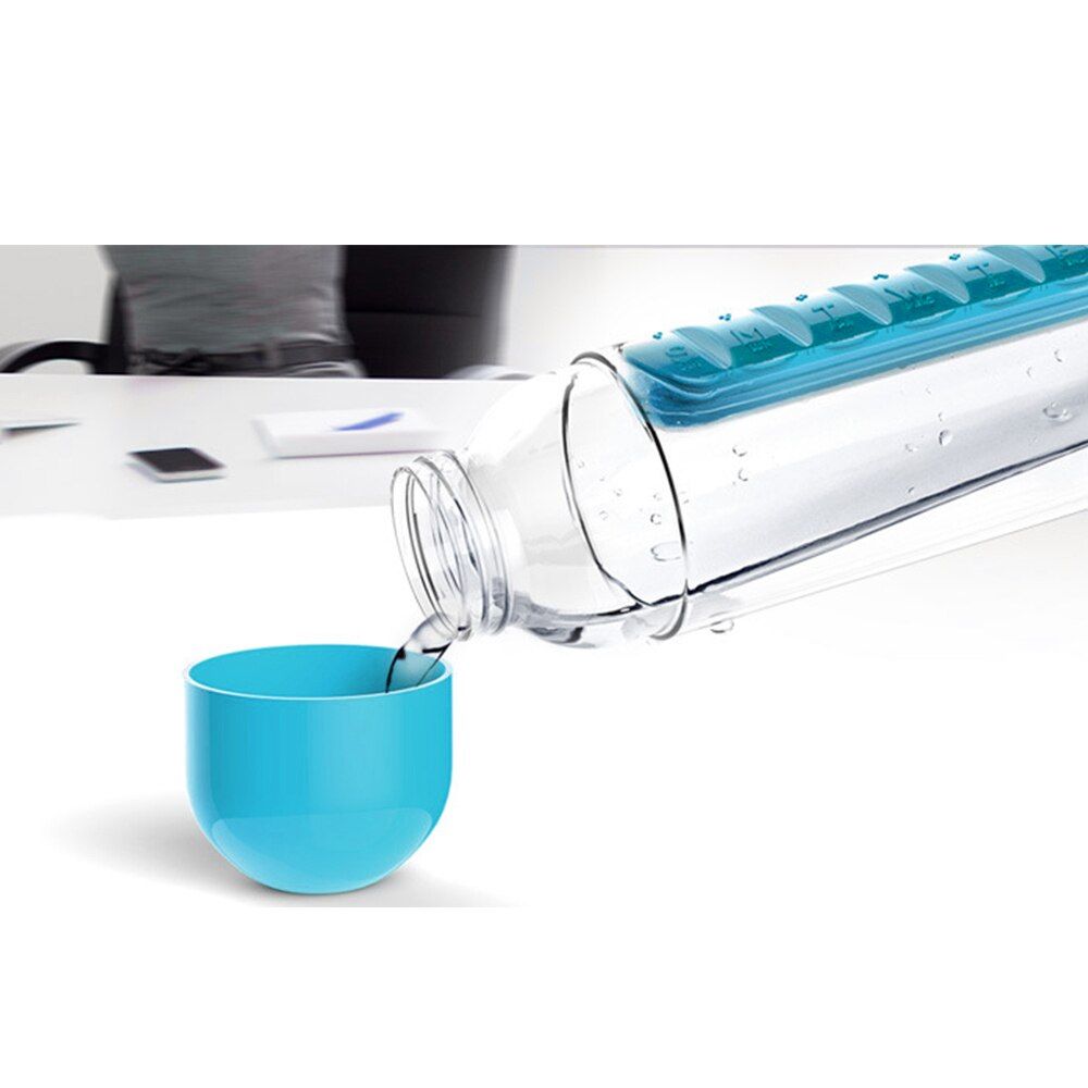 New Portable 600ml Water Bottle Pill Box 2 In 1 Cup