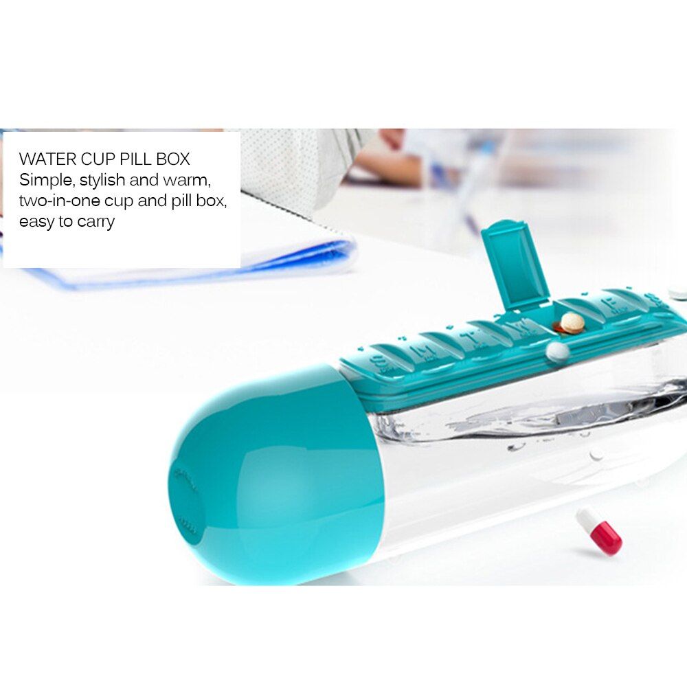 New Portable 600ml Water Bottle Pill Box 2 In 1 Cup