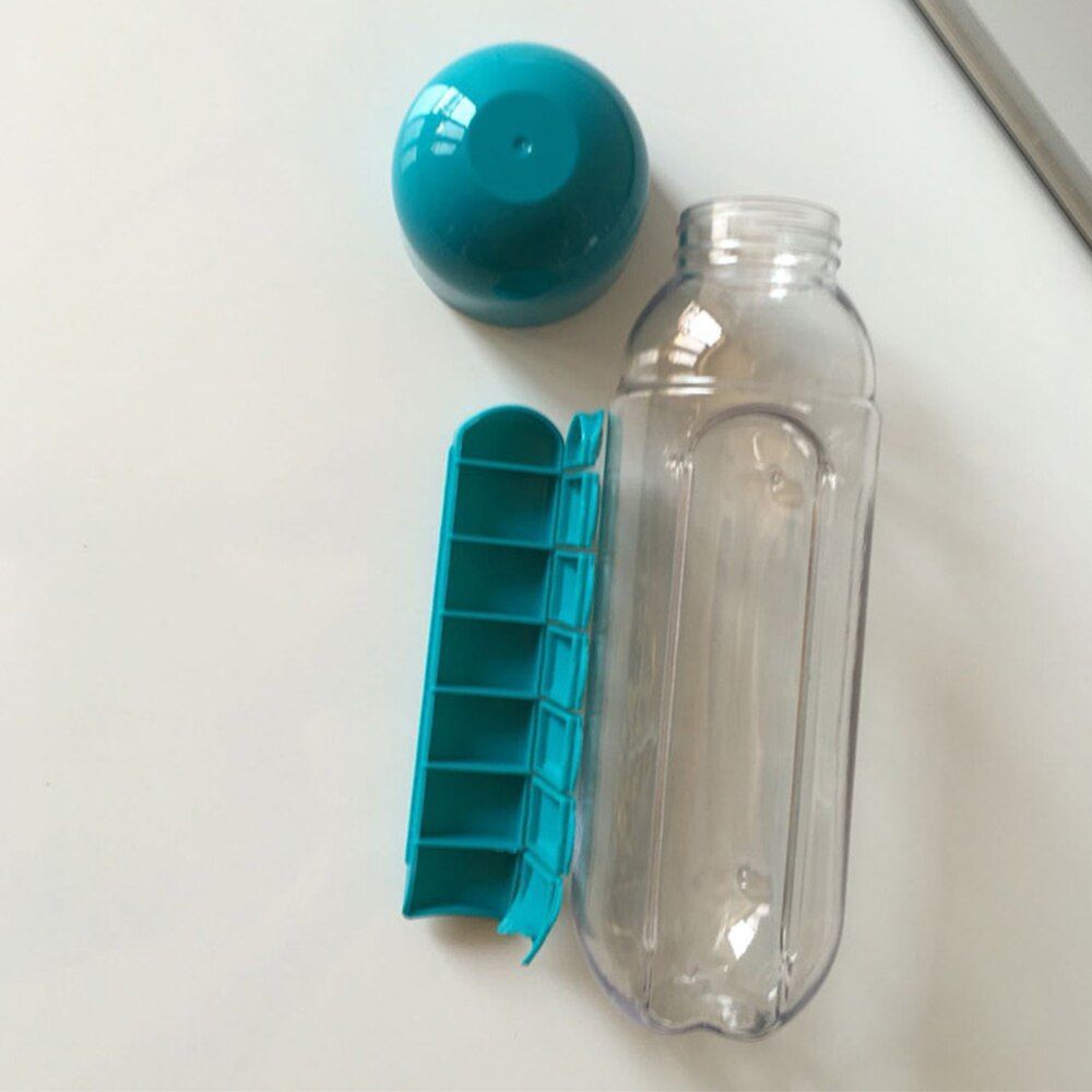 New Portable 600ml Water Bottle Pill Box 2 In 1 Cup