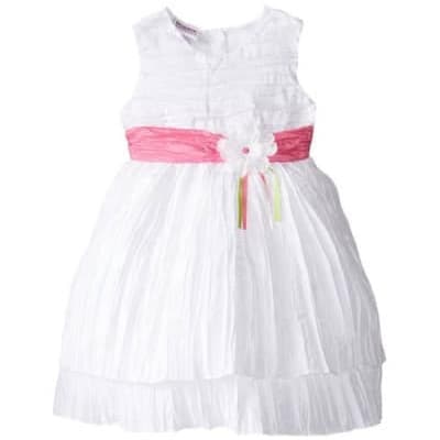 Toddler Girls Tiered Rosette Detail Dress - White
