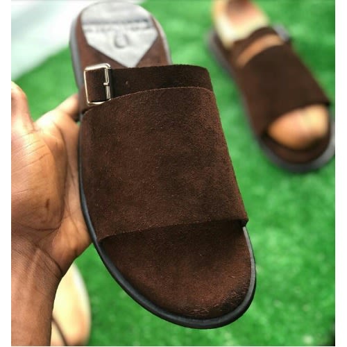 Quality Brown Leather Suede Slide