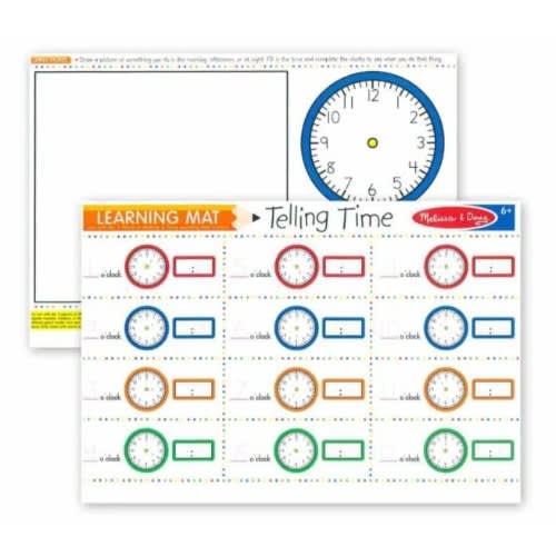 Reusable Learning Mat For Kids With Crayons - Telling Time