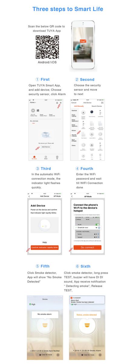 Smart Life APP WIFI Smoke Detector Fire Alarms