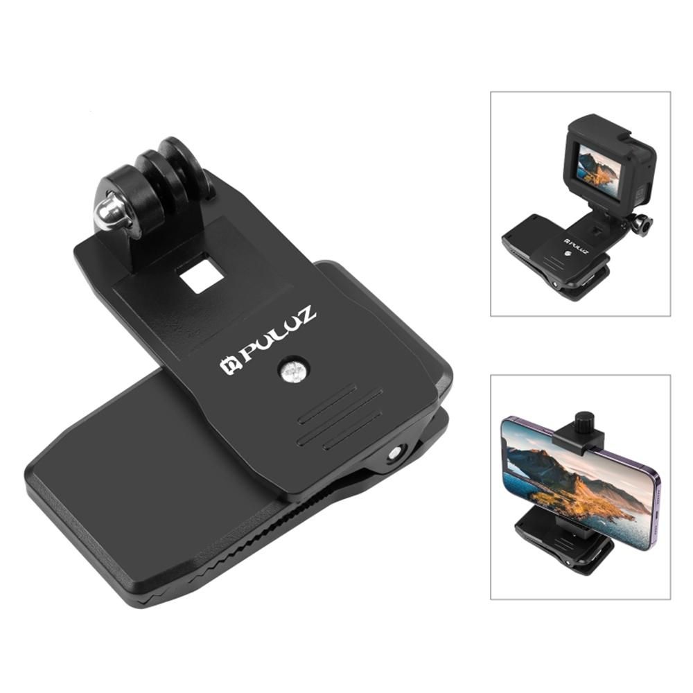 PULUZ Backpack Shoulder Strap Mount Backpack Clip Replacement for GoPro Hero 11/10/9 Osmo Pocket Insta360 Action Cameras with Phone Holder for Smartphones