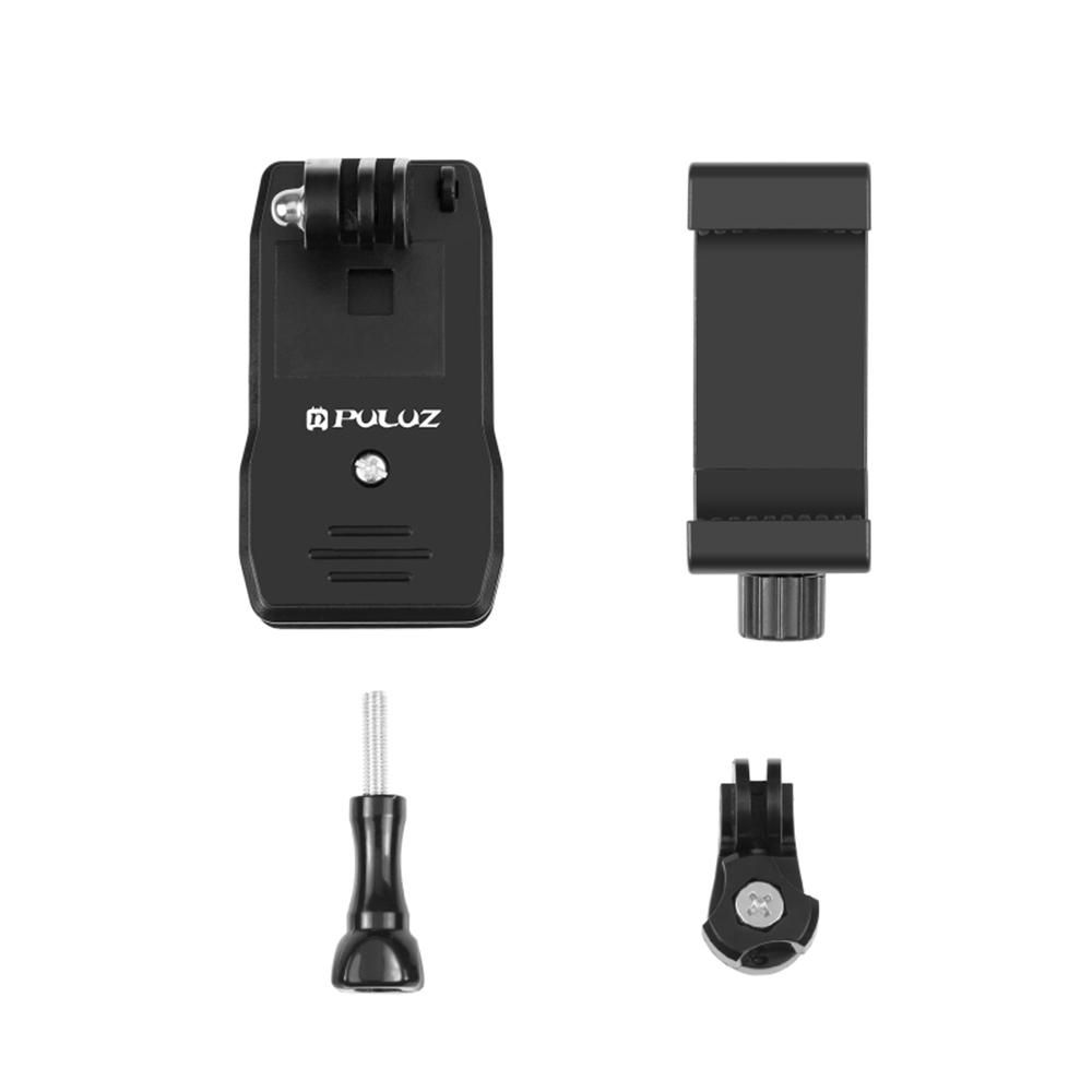 PULUZ Backpack Shoulder Strap Mount Backpack Clip Replacement for GoPro Hero 11/10/9 Osmo Pocket Insta360 Action Cameras with Phone Holder for Smartphones
