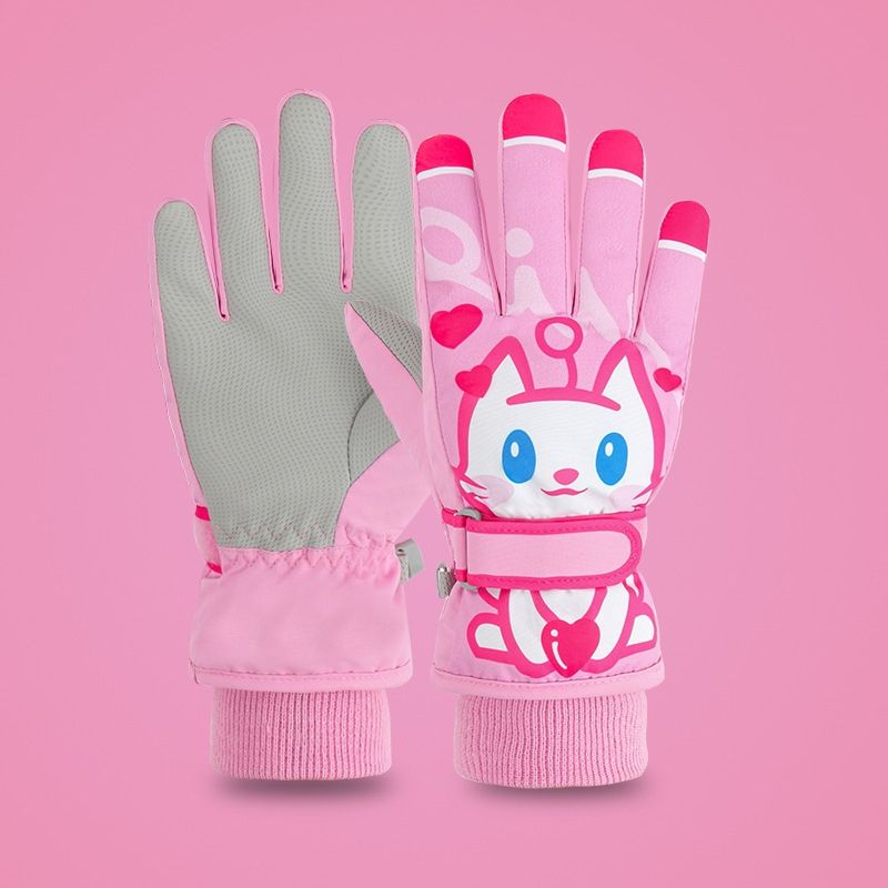 Girls Cute Cotton Gloves Children Ski Gloves Non-Slip And Waterproof Riding Gloves, Size: M(Pink)