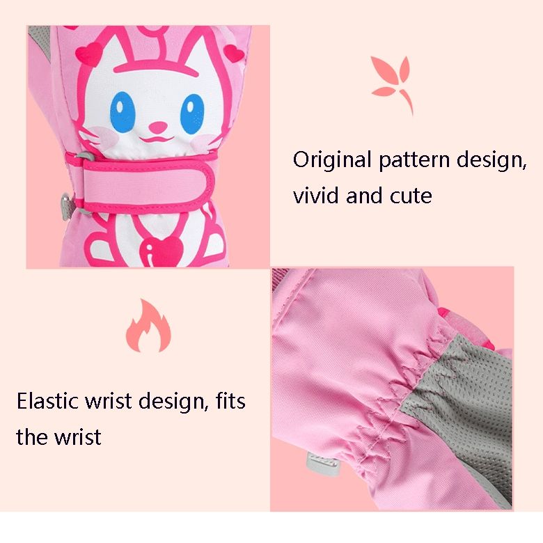 Girls Cute Cotton Gloves Children Ski Gloves Non-Slip And Waterproof Riding Gloves, Size: M(Pink)