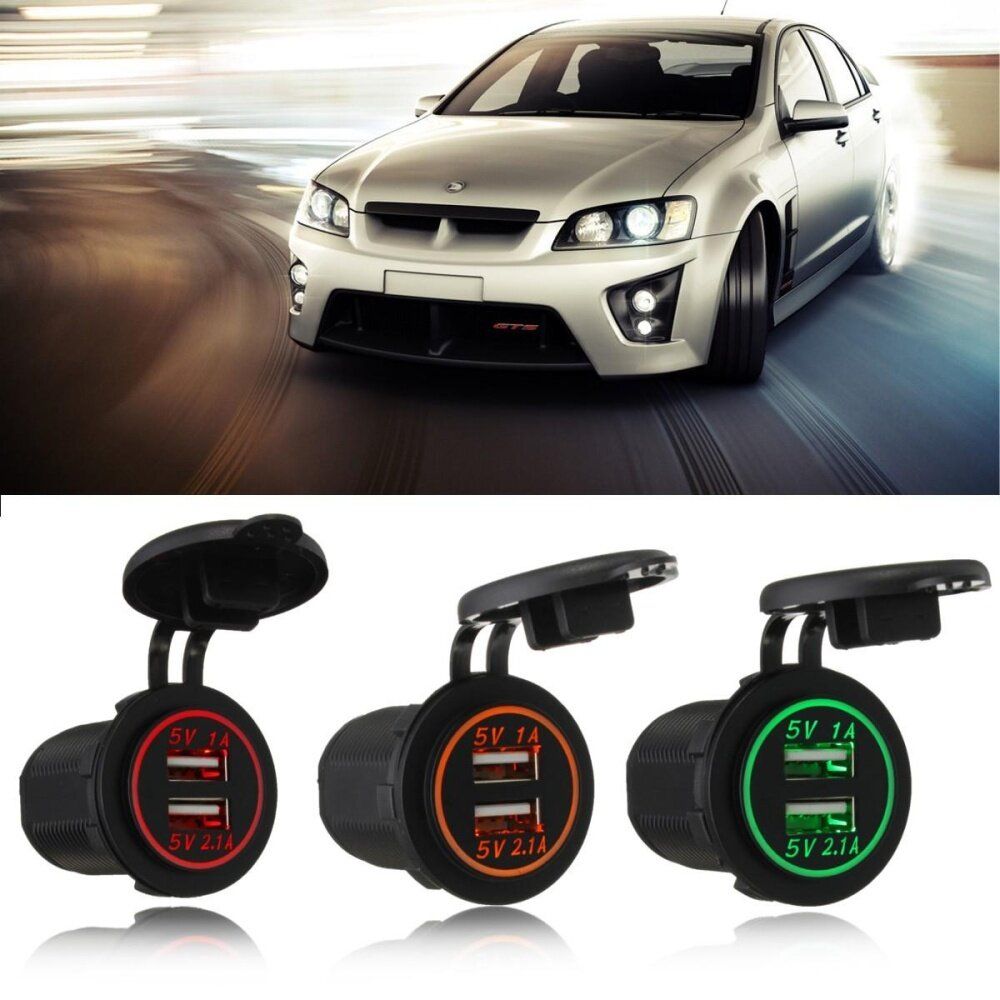 LED Allume Cigare 12-32 V 2 USB 2.1+1A Prise Adaptateur Chargeur Auto Voiture Green
