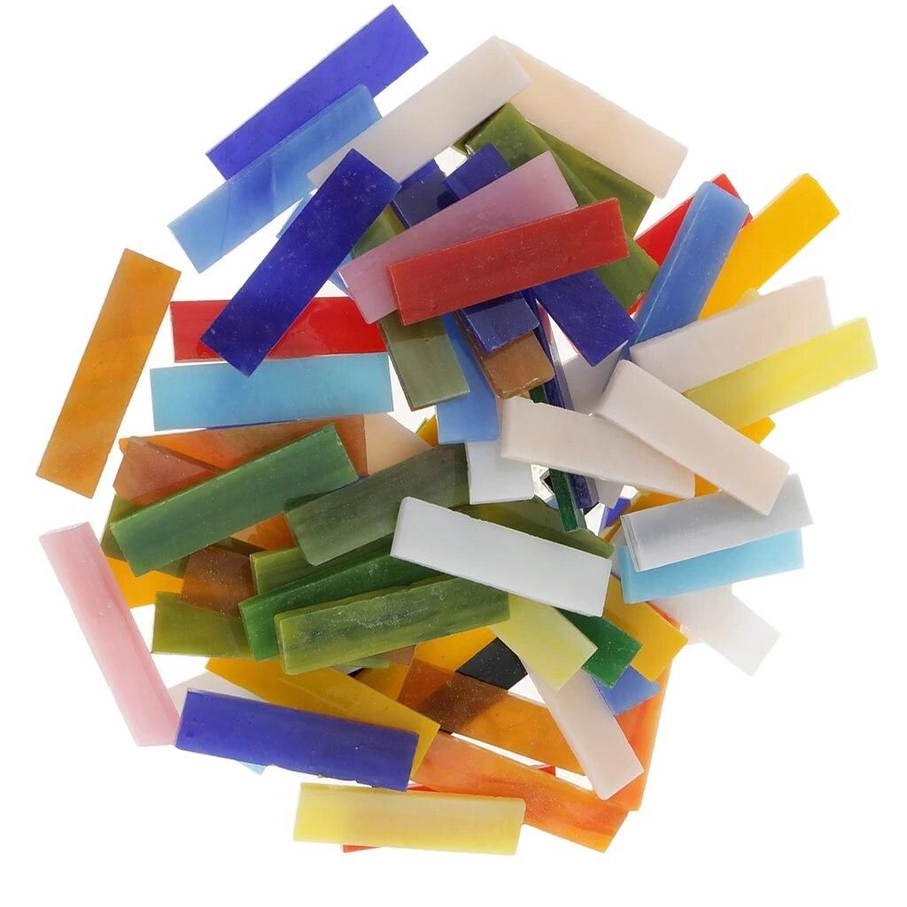 70pcs Assorted Color Rectangle Glass Mosaic Tiles Pieces DIY Crafts 10x40mm
