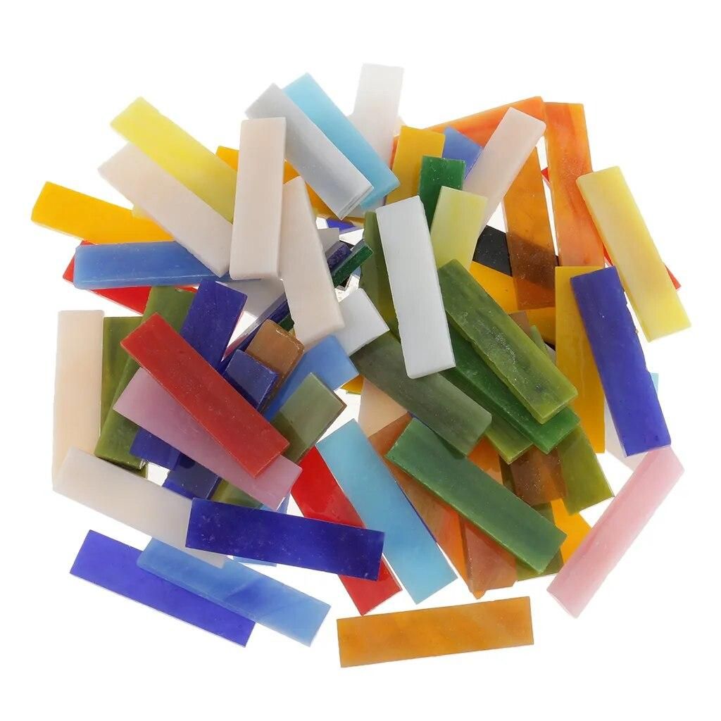 70pcs Assorted Color Rectangle Glass Mosaic Tiles Pieces DIY Crafts 10x40mm