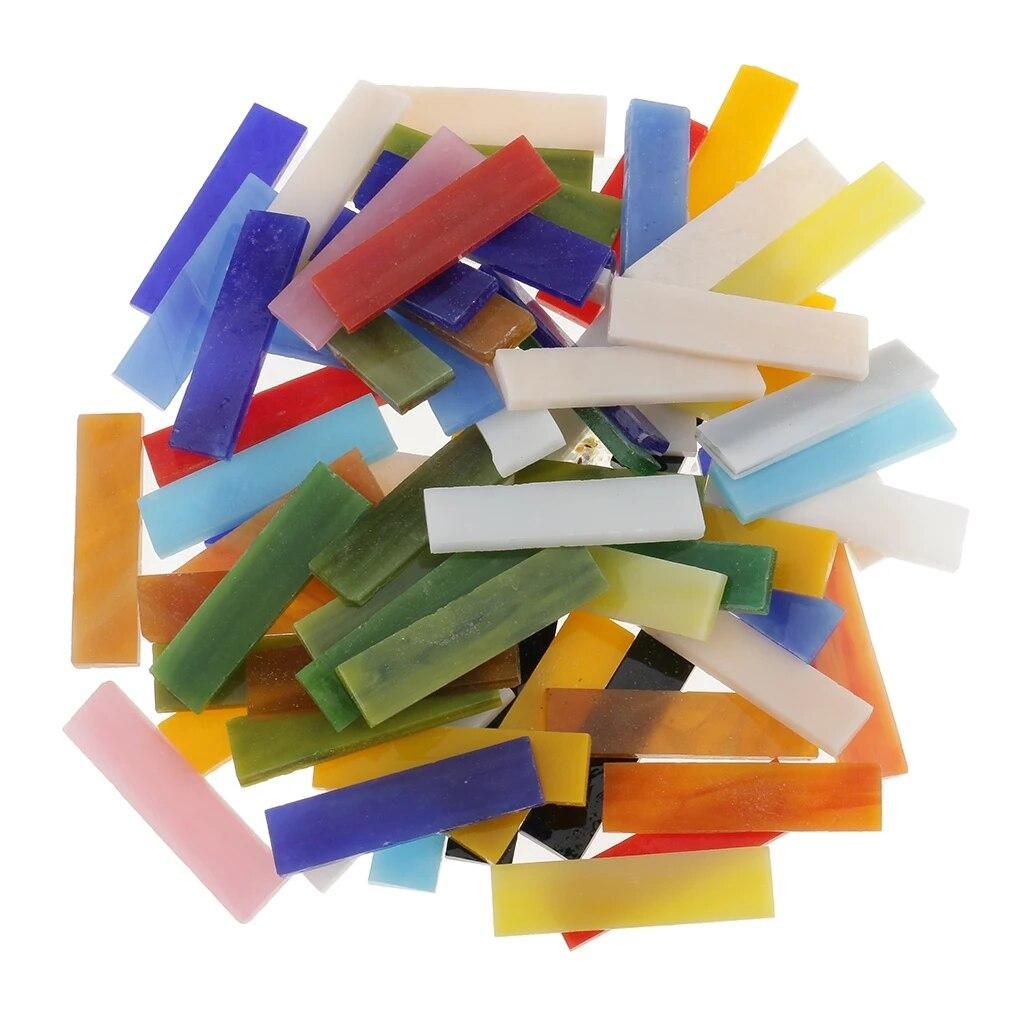 70pcs Assorted Color Rectangle Glass Mosaic Tiles Pieces DIY Crafts 10x40mm