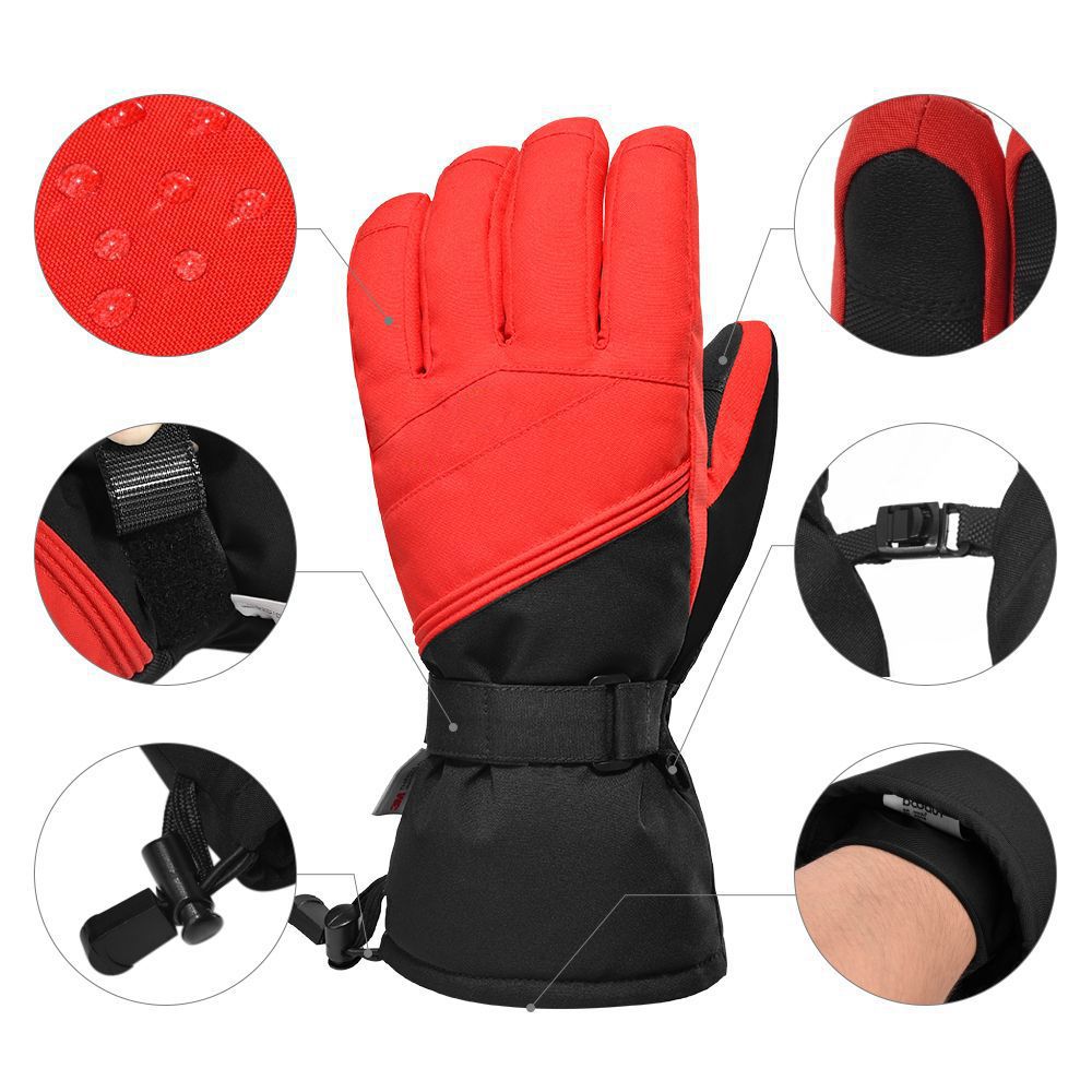 (Black)Winter New Outdoor Ski Gloves 3M Plush Lined Mountaineering Waterproof Warm Gloves GRE GRE