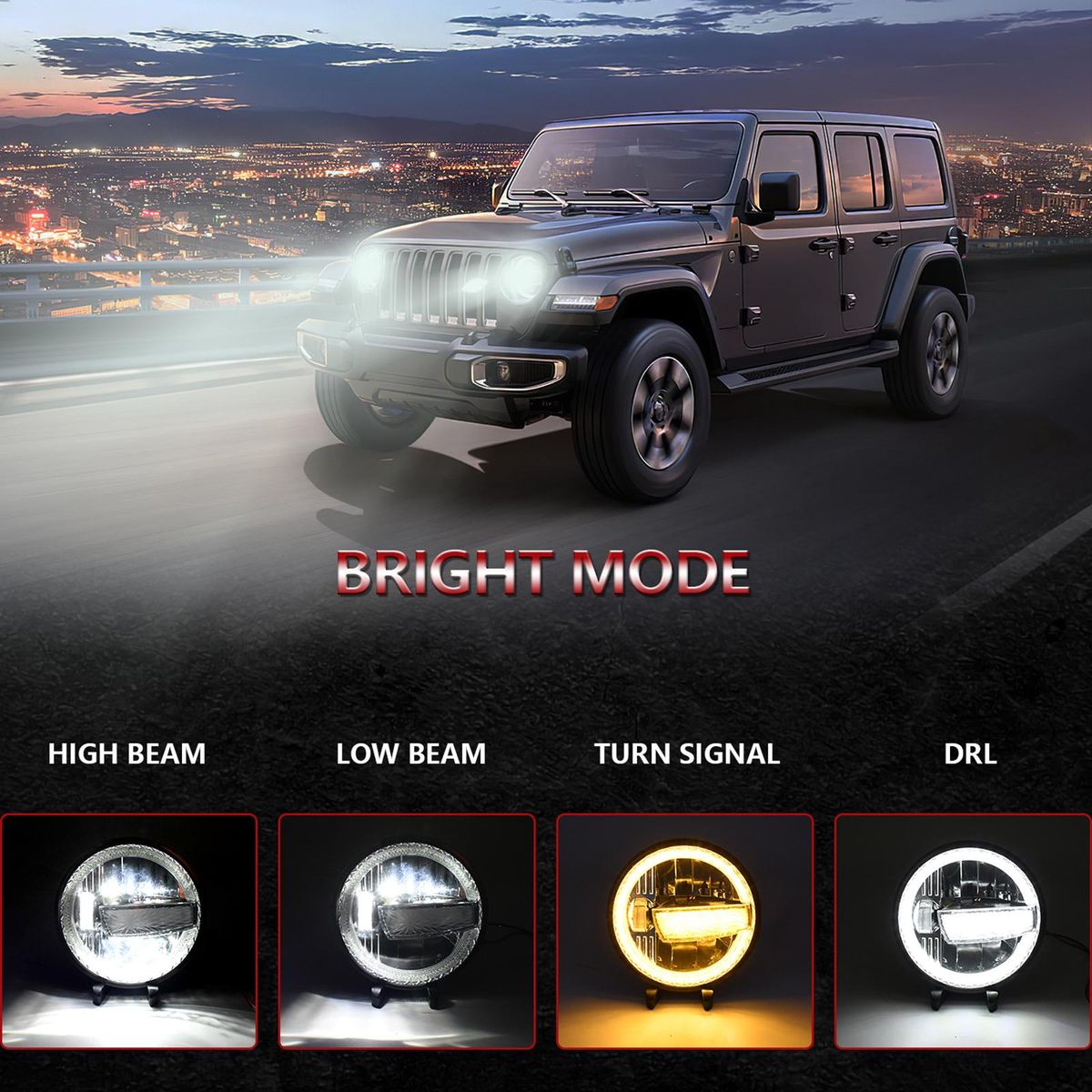 7 Inch Car LED Headlights with High/ Low Beam DRL Turn Signal Light 6000K/3000K 300W Waterproof Round Headlights