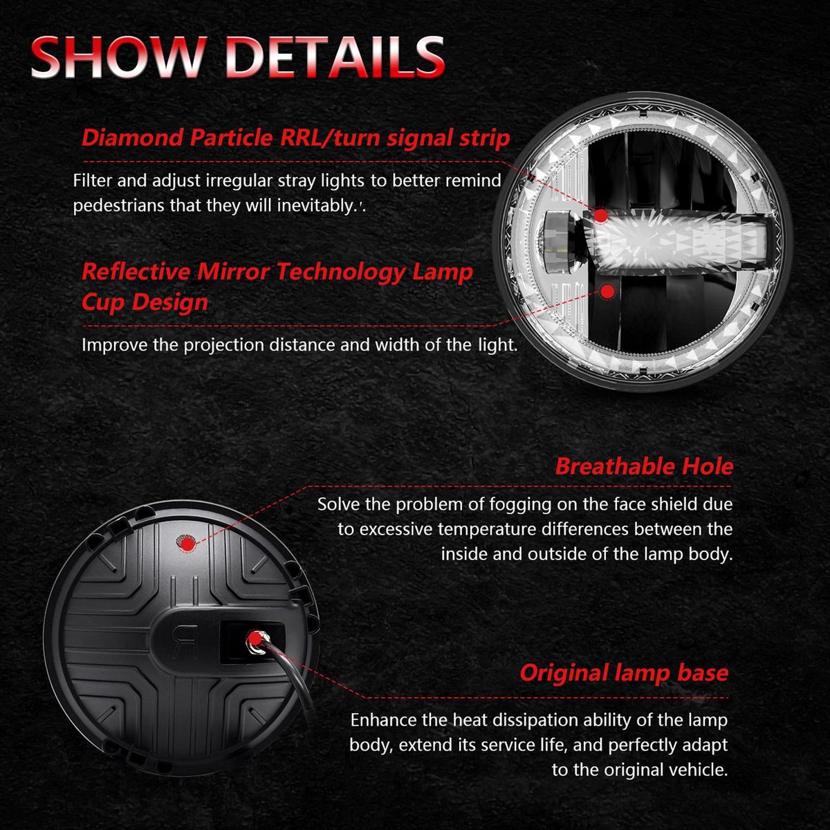 7 Inch Car LED Headlights with High/ Low Beam DRL Turn Signal Light 6000K/3000K 300W Waterproof Round Headlights