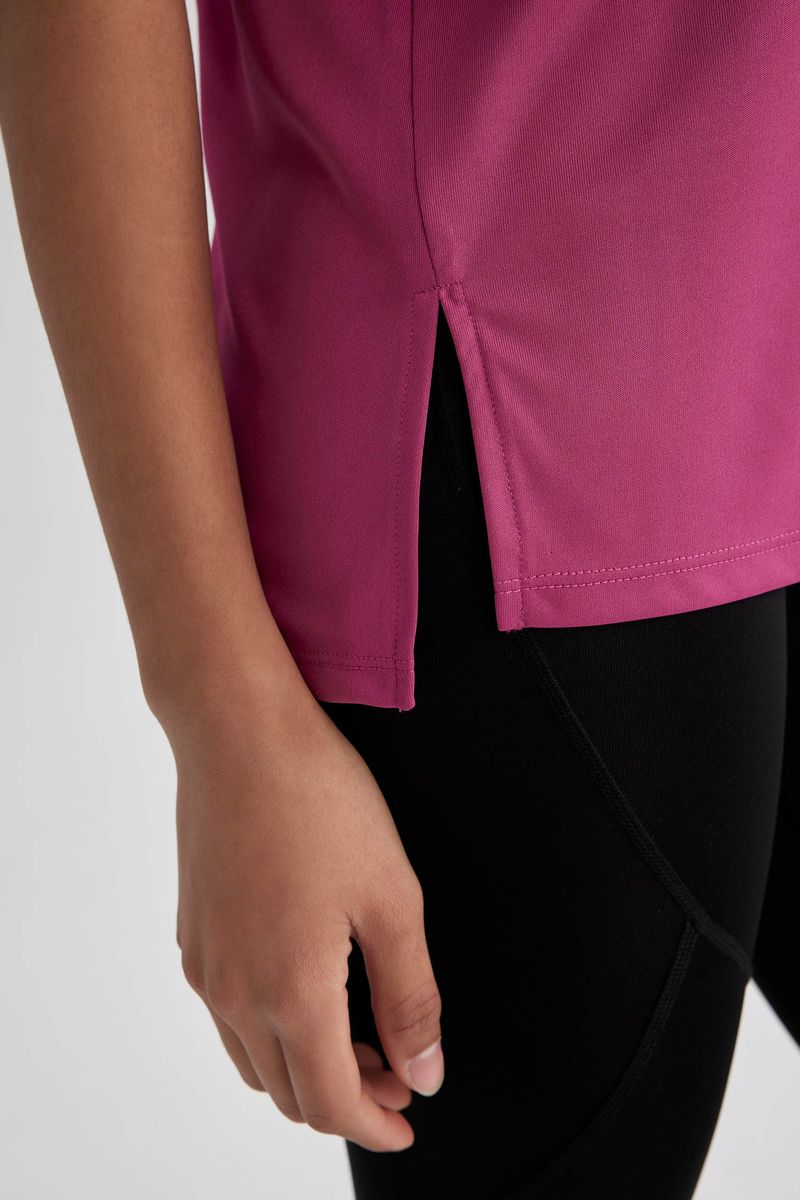 Woman Loose Fit Crew Neck Knitted Short Sleeve T-Shirt - Pink